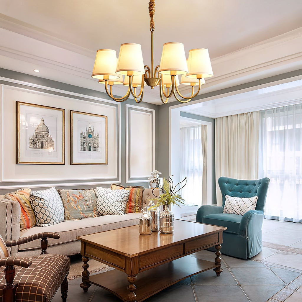 Aged Traditional Stacey Fabric Chandelier | ventumra