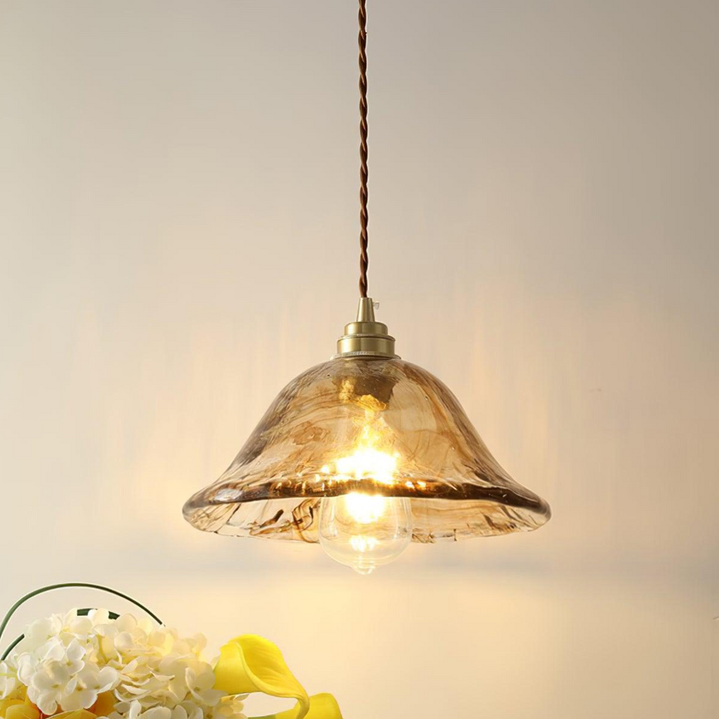 Aurex Glass Pendant Light in Vintage Brown with Gold Accents