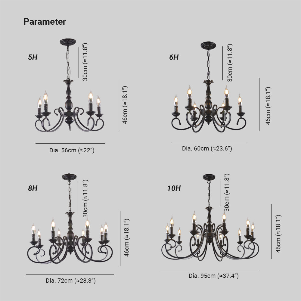 Silva Creative Retro Candle Chandelier Black Metal Bedroom | ventumra