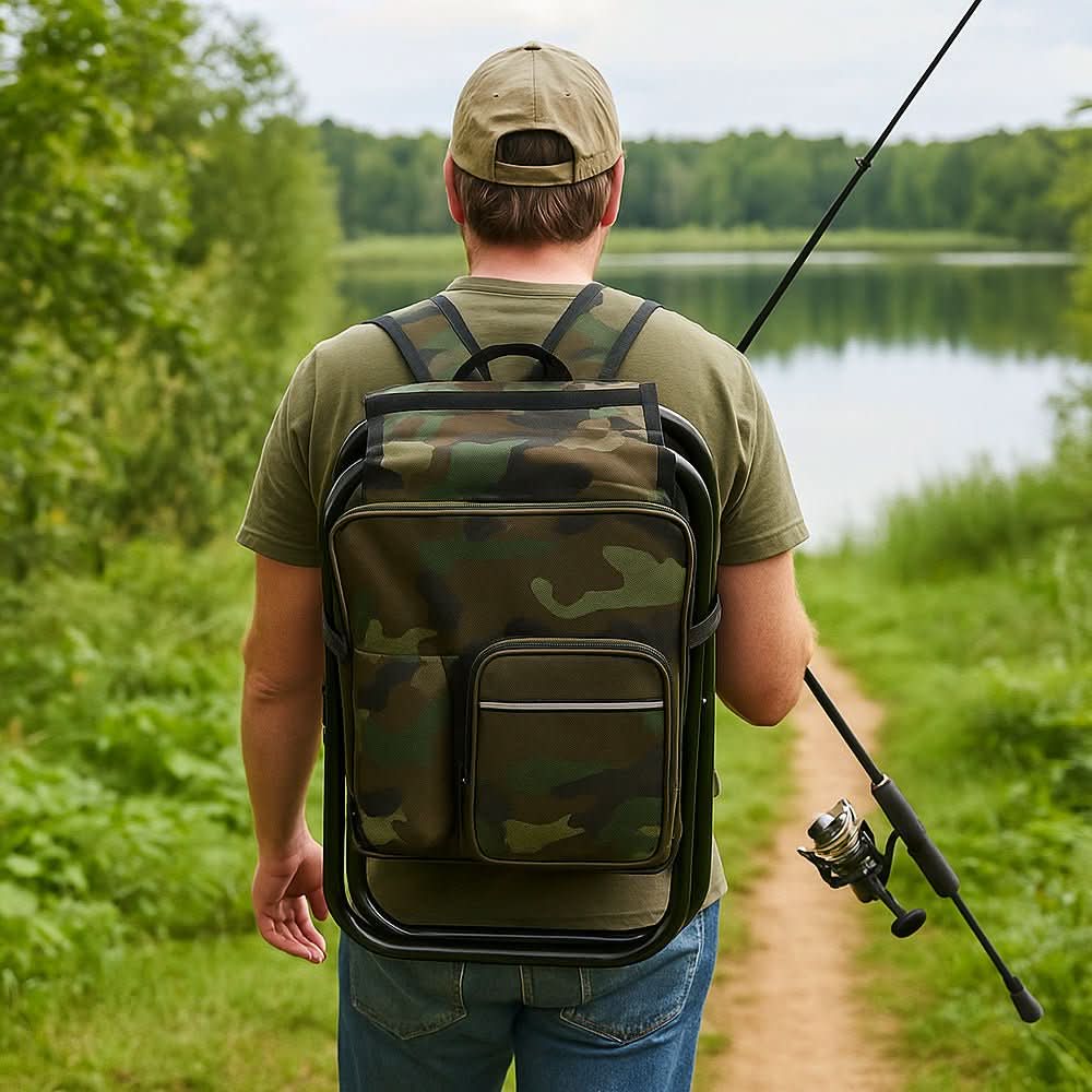 Mochila de camuflagem 3 em 1 CamoMate — cadeira dobrável e saco térmico integrados