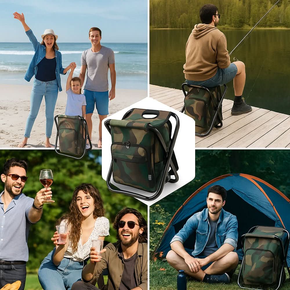 Mochila de camuflagem 3 em 1 CamoMate — cadeira dobrável e saco térmico integrados