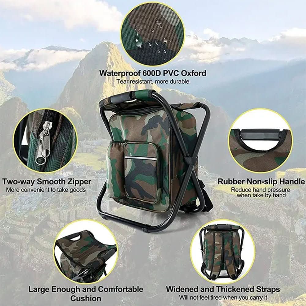 Mochila de camuflagem 3 em 1 CamoMate — cadeira dobrável e saco térmico integrados
