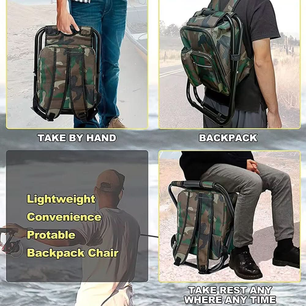 Mochila de camuflagem 3 em 1 CamoMate — cadeira dobrável e saco térmico integrados