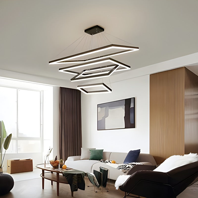 Modern Black Tiered Rectangular Chandelier For Contemporary Interiors | Ventumra