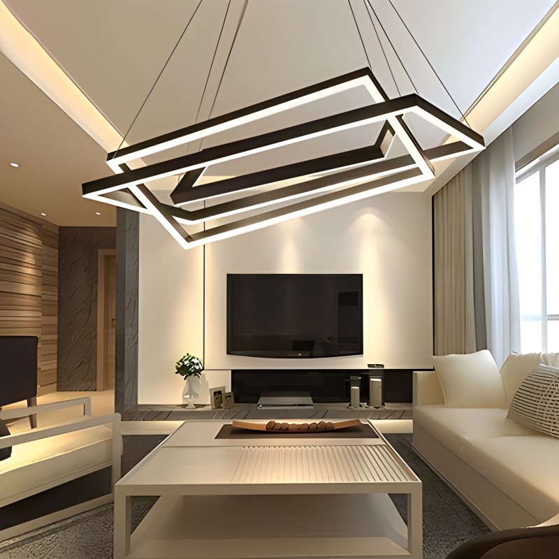 Modern Black Tiered Rectangular Chandelier For Contemporary Interiors | Ventumra