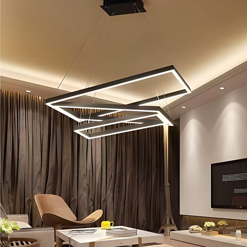 Modern Black Tiered Rectangular Chandelier For Contemporary Interiors | Ventumra