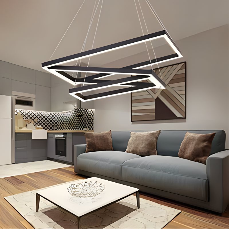 Modern Black Tiered Rectangular Chandelier For Contemporary Interiors | Ventumra