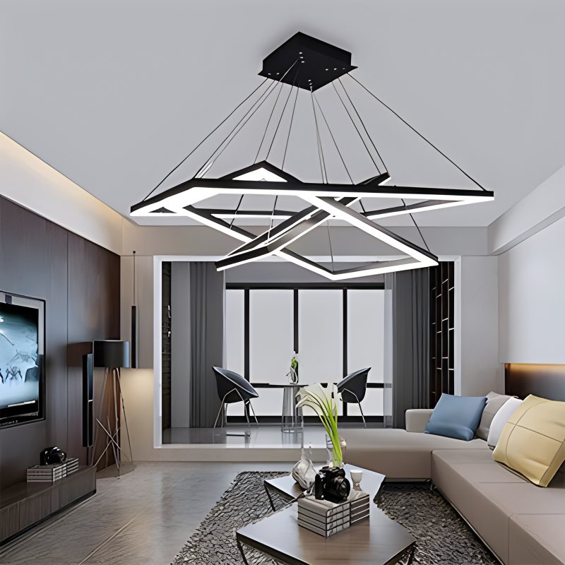 Modern Black Tiered Rectangular Chandelier For Contemporary Interiors | Ventumra