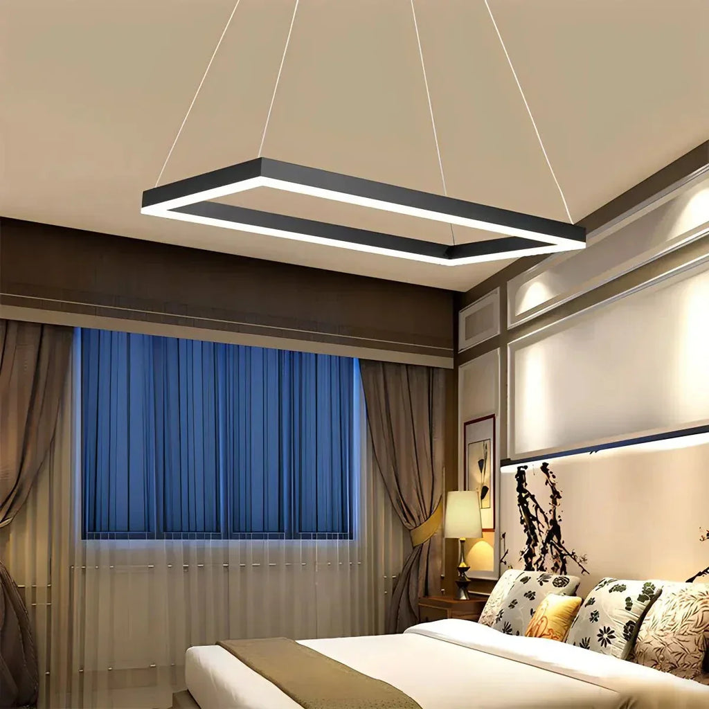 Modern Black Tiered Rectangular Chandelier For Contemporary Interiors | Ventumra