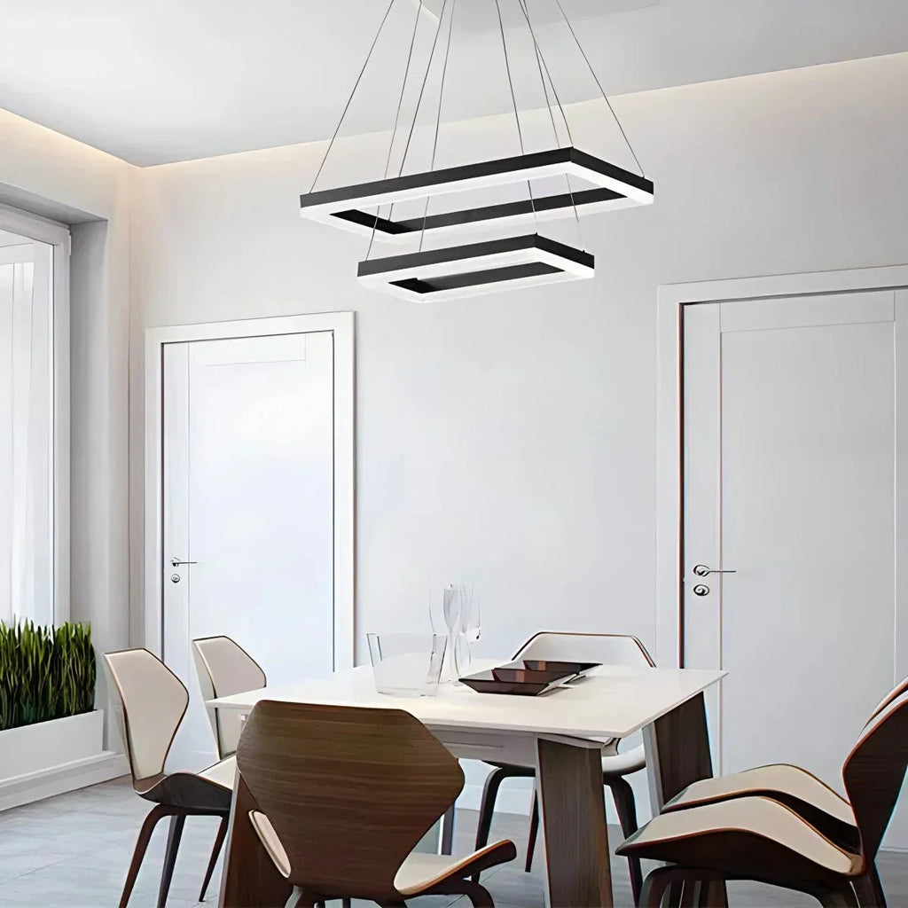 Modern Black Tiered Rectangular Chandelier For Contemporary Interiors | Ventumra