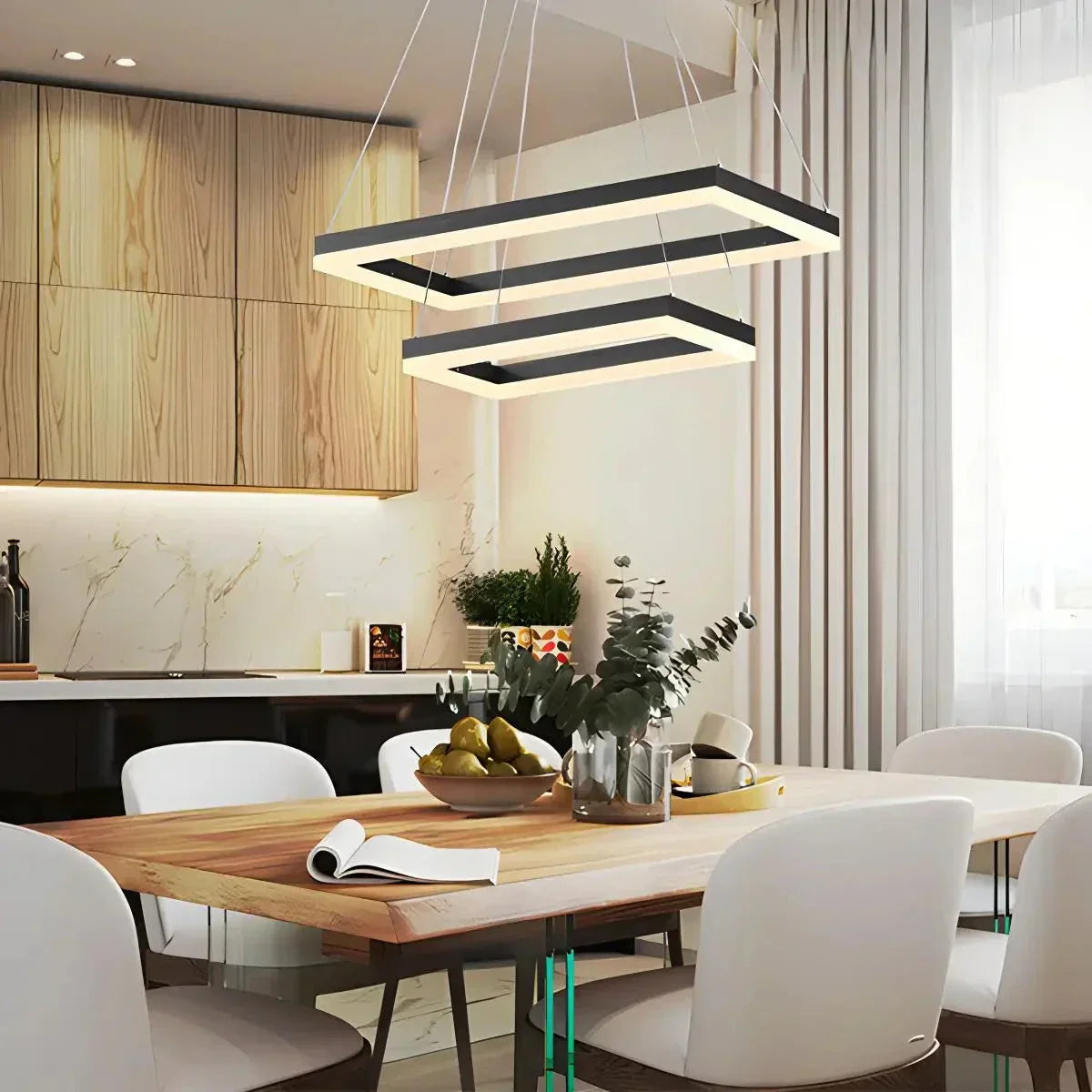 Modern Black Tiered Rectangular Chandelier For Contemporary Interiors | Ventumra