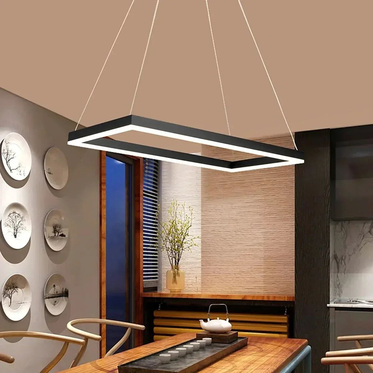 Modern Black Tiered Rectangular Chandelier For Contemporary Interiors | Ventumra