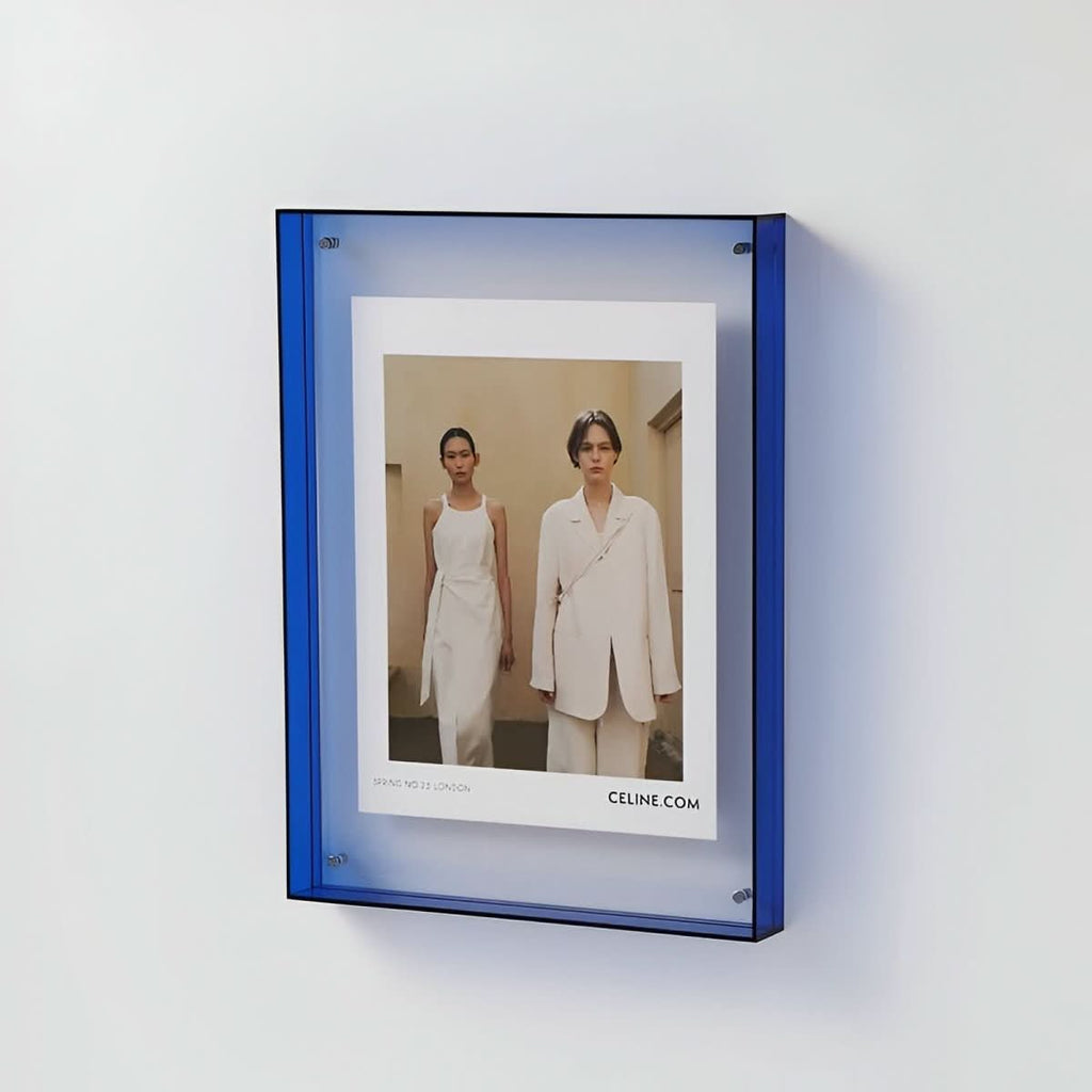 AuroraFrame átlátszó akril képkeret — nyitott előlapú, téglalap alakú kialakítás