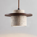 TerraLuxe Travertine and Wood Pendant Light with LED