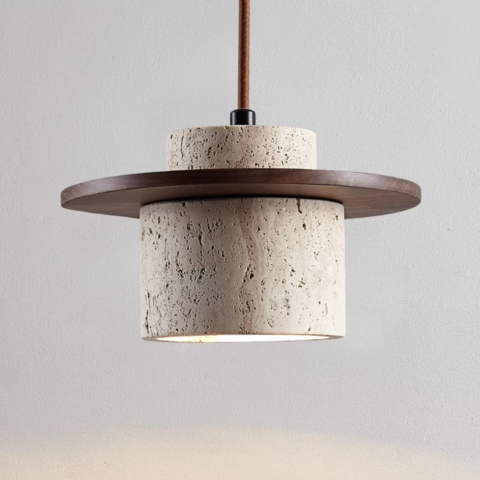 TerraLuxe Travertine and Wood Pendant Light with LED