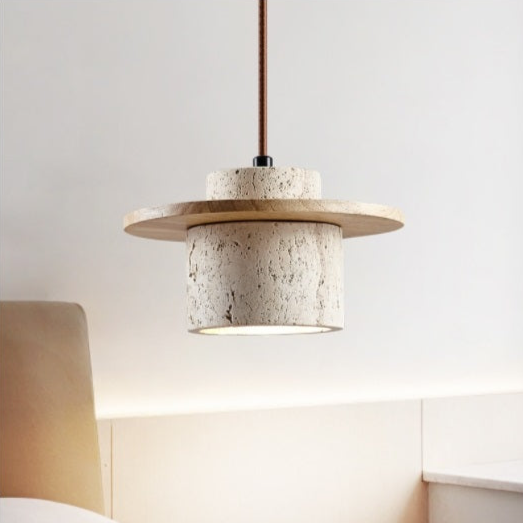 TerraLuxe Travertine and Wood Pendant Light with LED