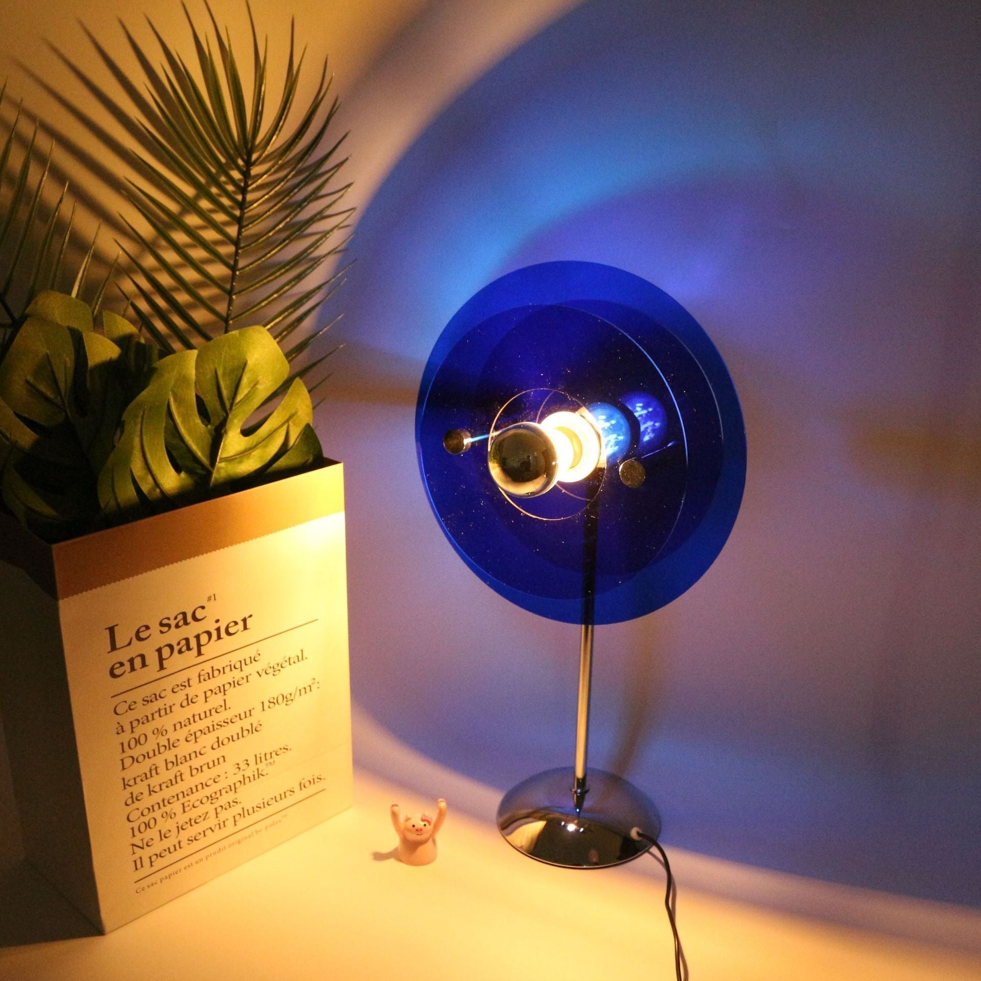 Nova Orb Table Lamp in Klein Blue with Reflective Discs