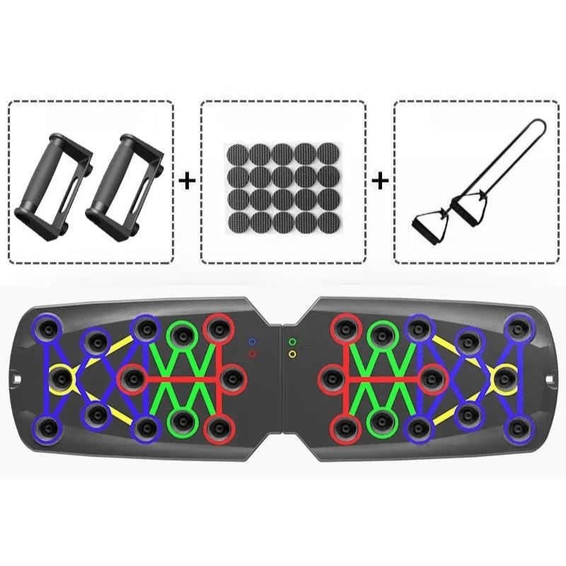 PulseFlex 14-In-1 Push-Up Board — Colour-Marked Grip Slots, Compact Base