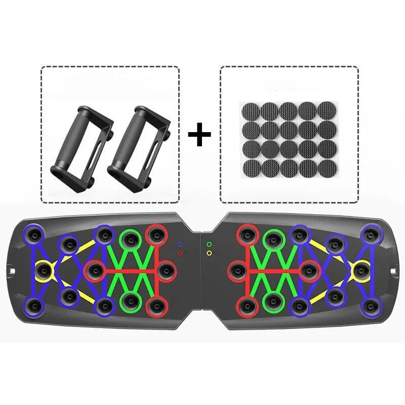 PulseFlex 14-In-1 Push-Up Board — Colour-Marked Grip Slots, Compact Base