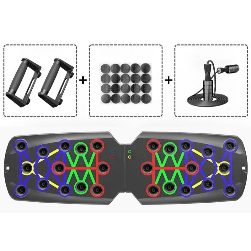 PulseFlex 14-In-1 Push-Up Board — Colour-Marked Grip Slots, Compact Base