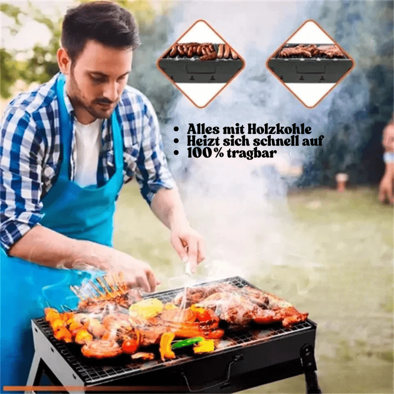 Parrilla de carbón de acero inoxidable TrailBlaze — Estructura compacta plegable