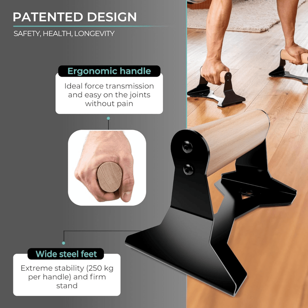 ZenGrip puiset parallettes-telineet — teräsydin, ergonomisesti muotoillut otekahvat