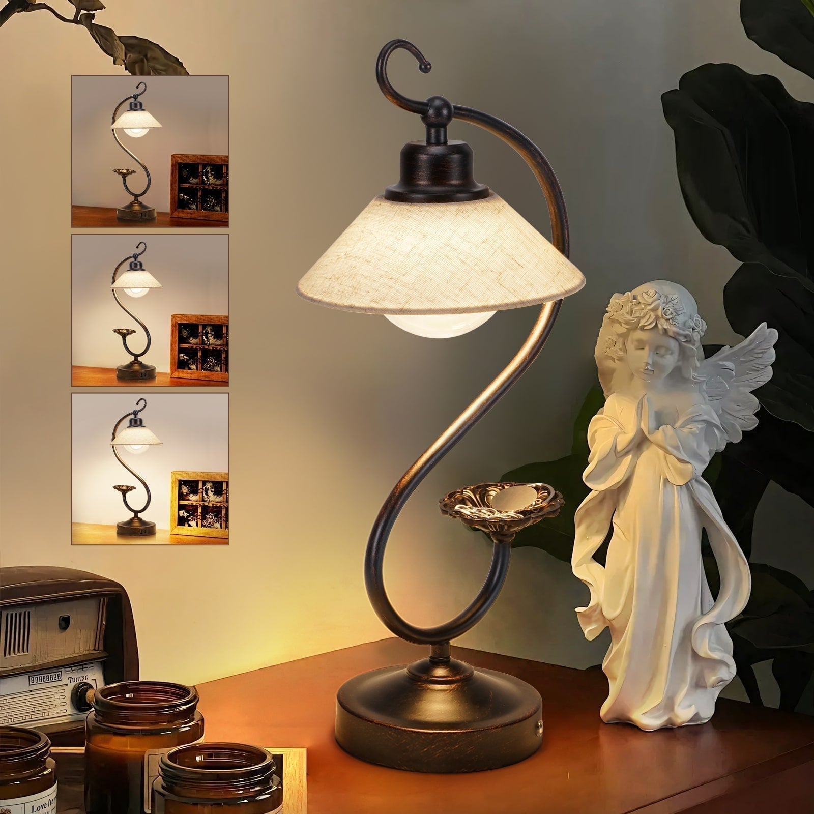 Elara Vintage Flower Table Lamp Dimmable LED Nightstand