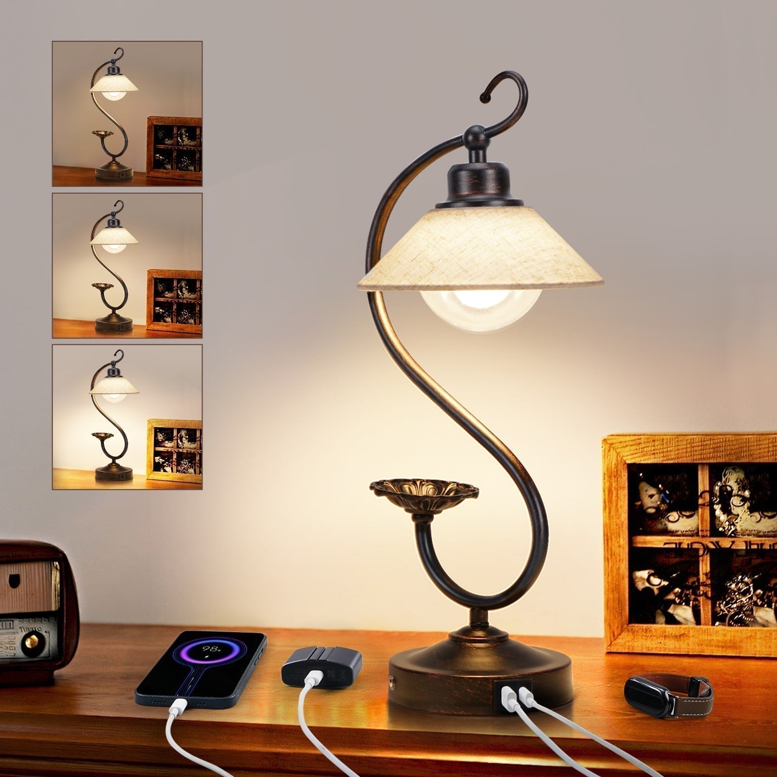 Elara Vintage Flower Table Lamp Dimmable LED Nightstand