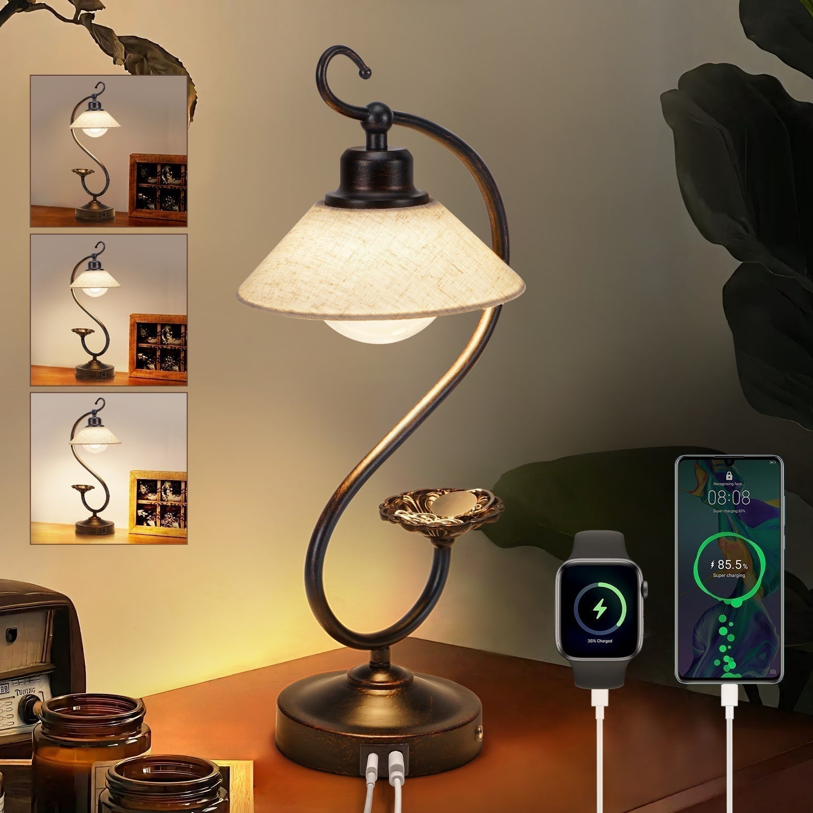 Elara Vintage Flower Table Lamp Dimmable LED Nightstand