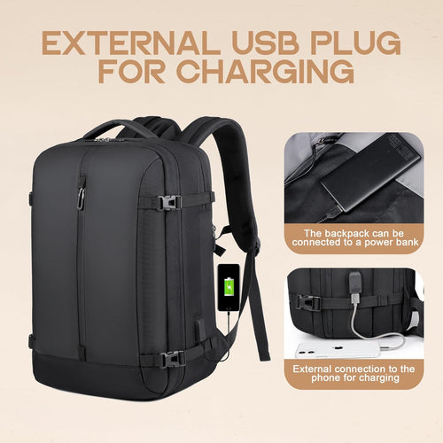 40L Expandable Travel Backpack With Waterproof Design, USB Port And 17-Inch Laptop Sleeve | Ventumra