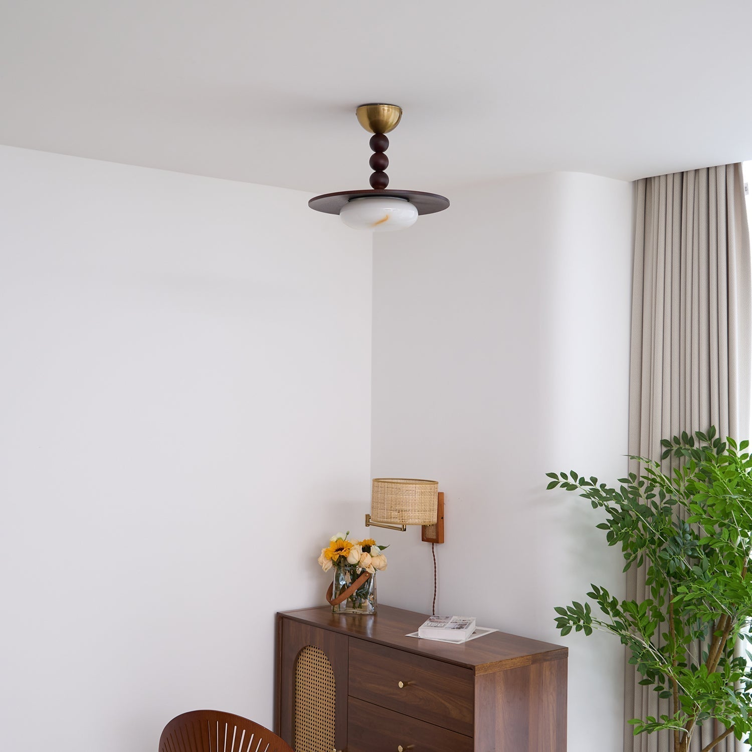 Muto Ceiling Light Walnut Color & White Imitation Alabaster | ventumra