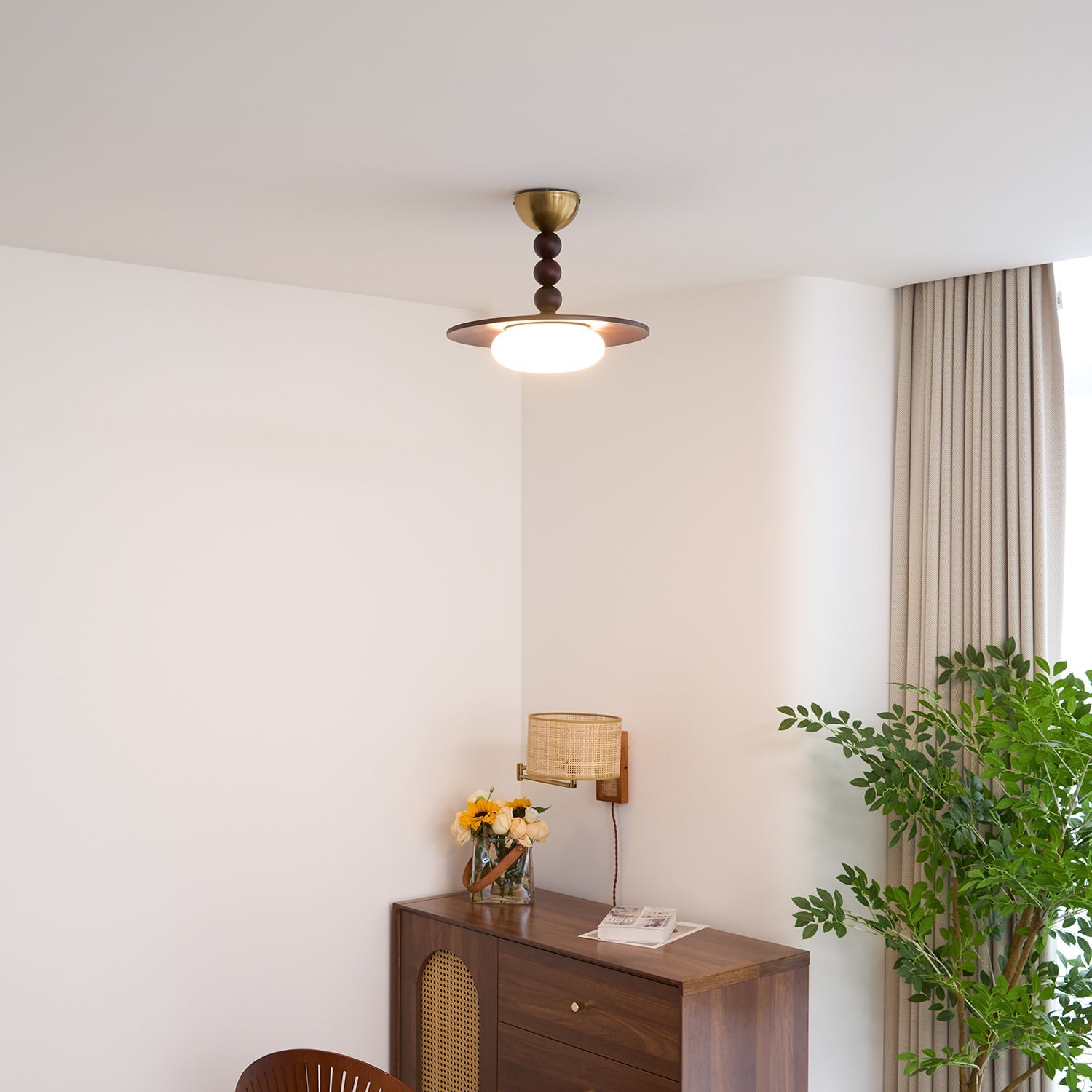 Muto Ceiling Light Walnut Color & White Imitation Alabaster | ventumra