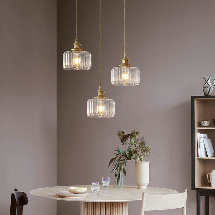 NovaCrest Vintage Crystal Glass Cylinder Pendant Lamp Adjustable