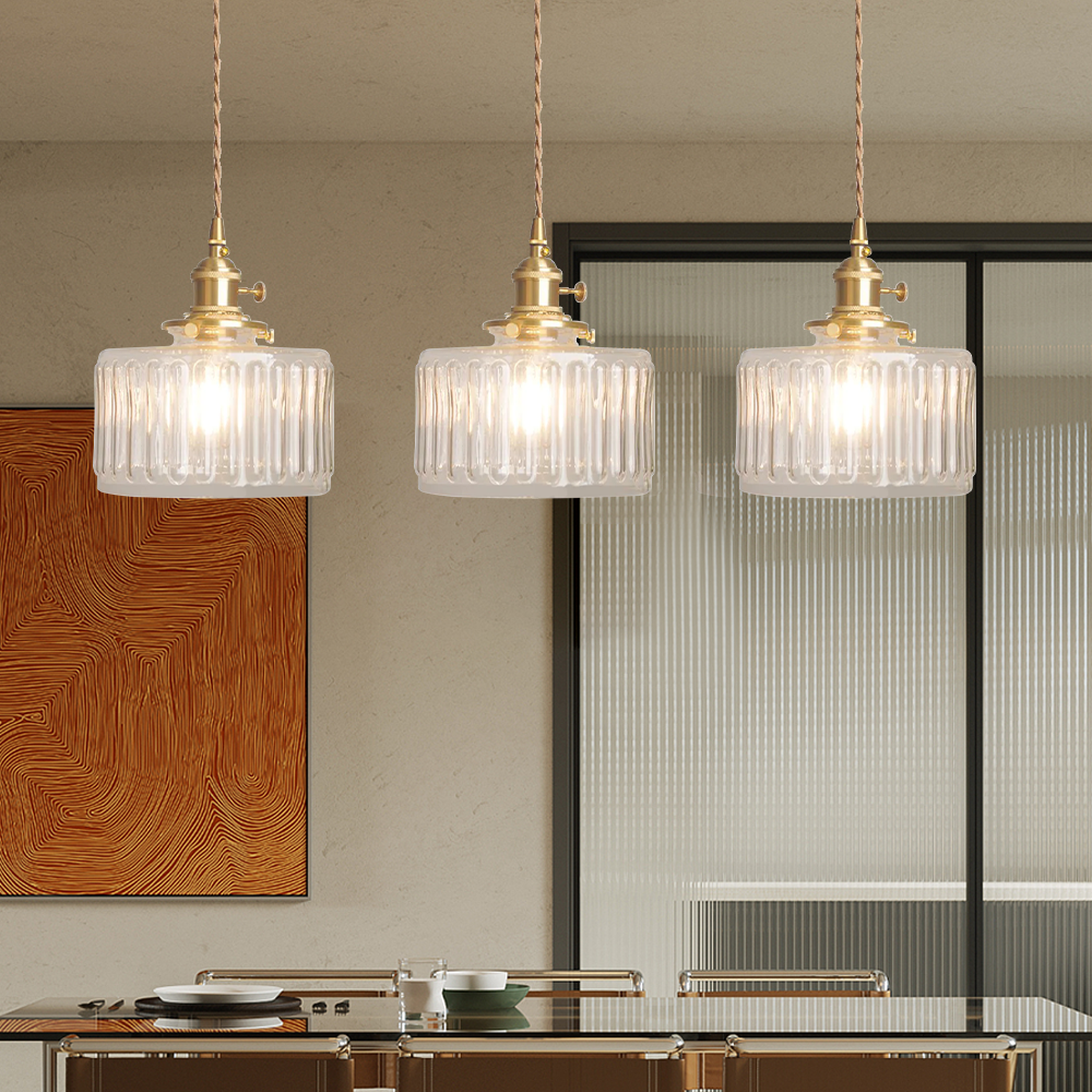 NovaCrest Vintage Crystal Glass Cylinder Pendant Lamp Adjustable