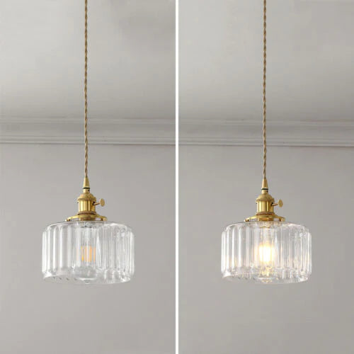 NovaCrest Vintage Crystal Glass Cylinder Pendant Lamp Adjustable