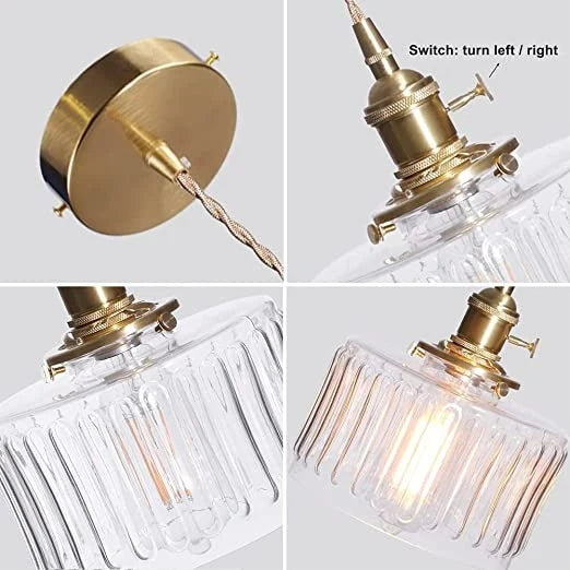 NovaCrest Vintage Crystal Glass Cylinder Pendant Lamp Adjustable