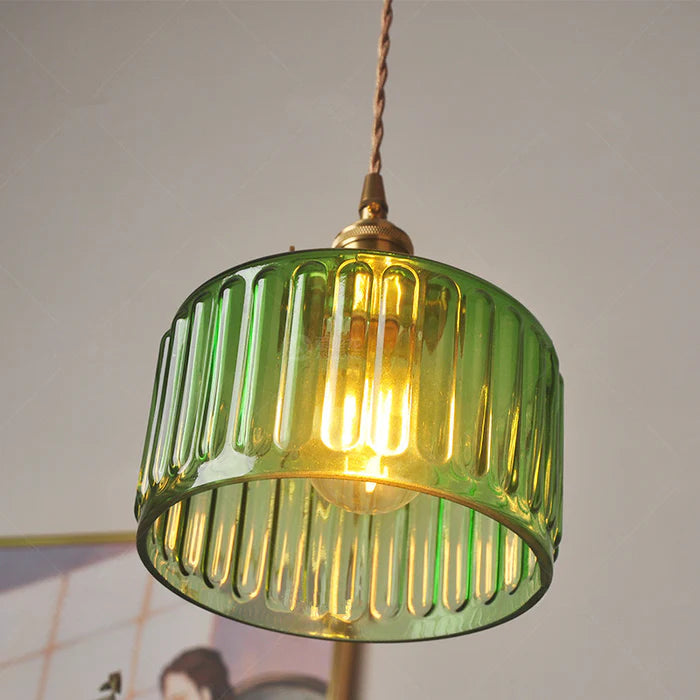 NovaCrest Vintage Crystal Glass Cylinder Pendant Lamp Adjustable