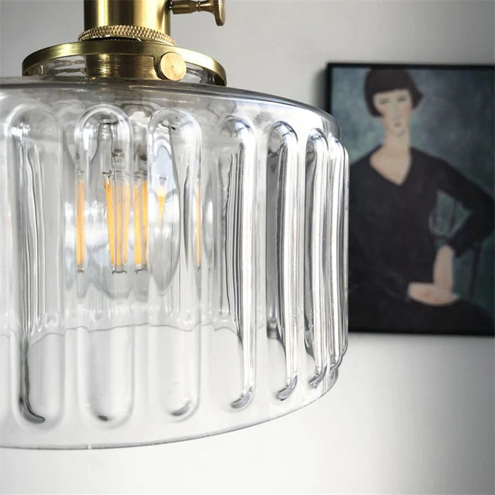 NovaCrest Vintage Crystal Glass Cylinder Pendant Lamp Adjustable