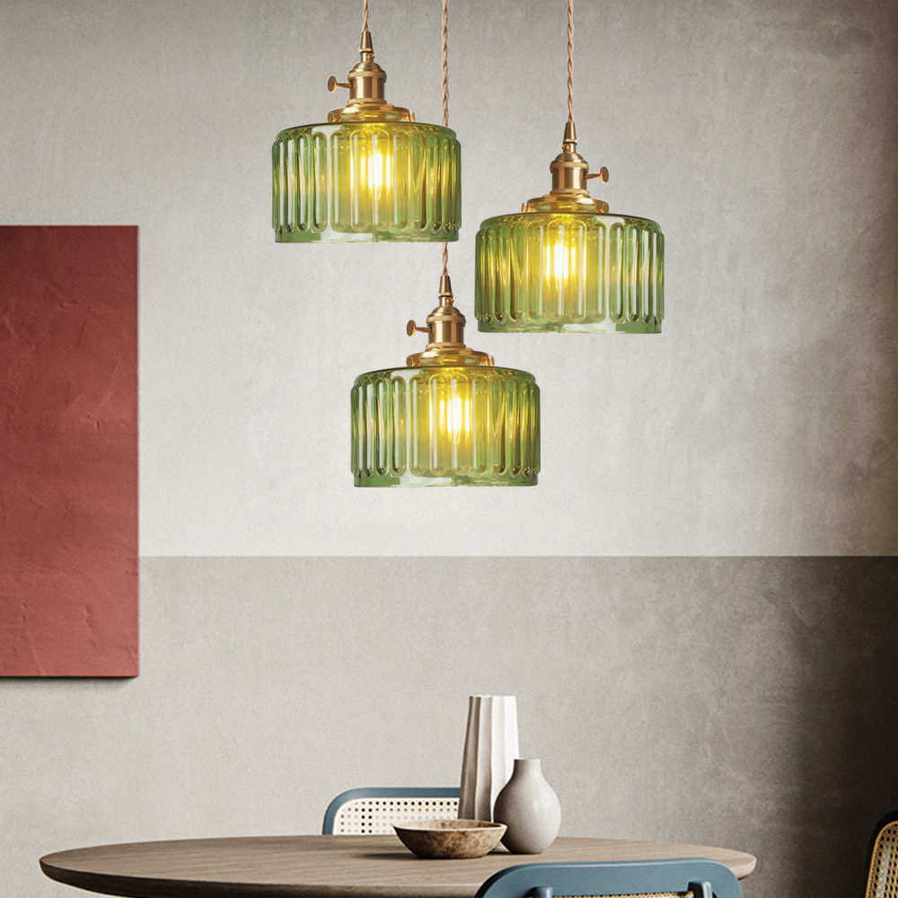NovaCrest Vintage Crystal Glass Cylinder Pendant Lamp Adjustable