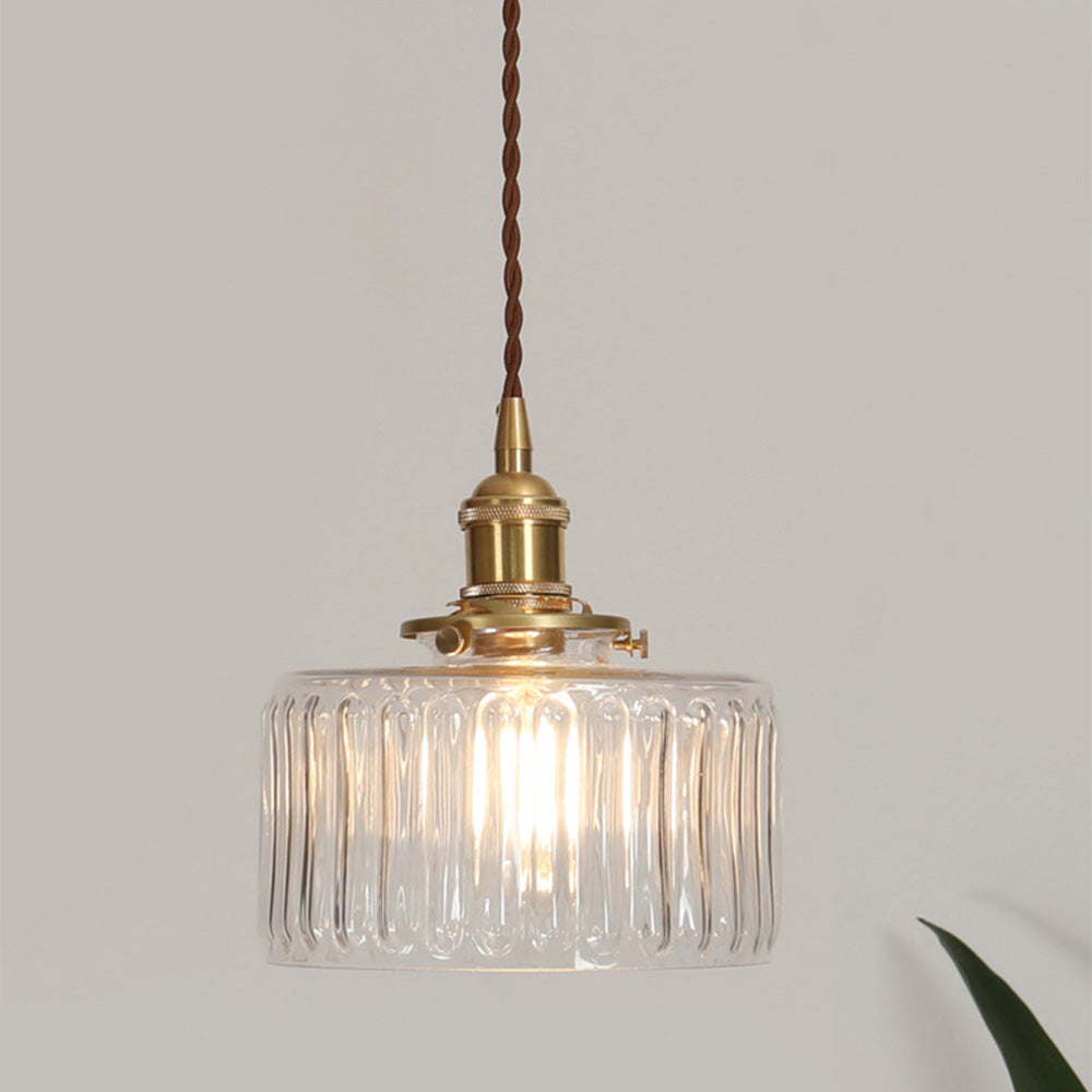 NovaCrest Vintage Crystal Glass Cylinder Pendant Lamp Adjustable
