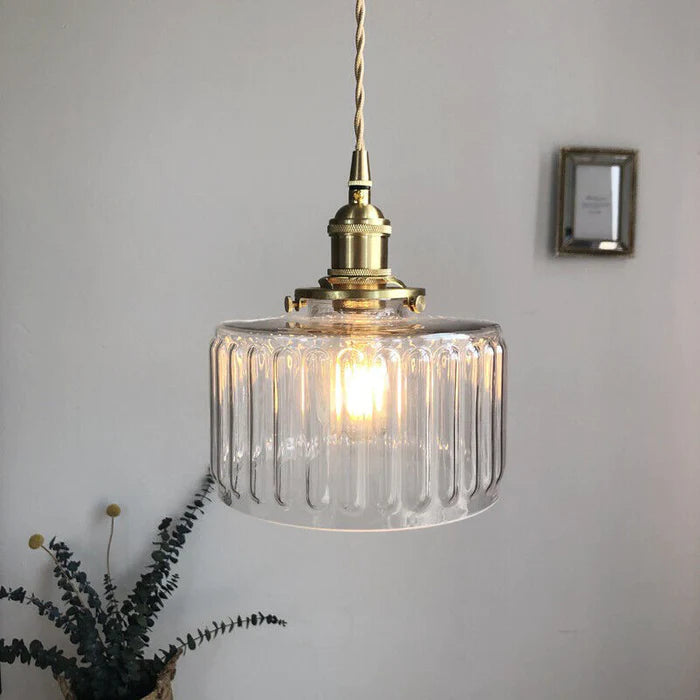 NovaCrest Vintage Crystal Glass Cylinder Pendant Lamp Adjustable