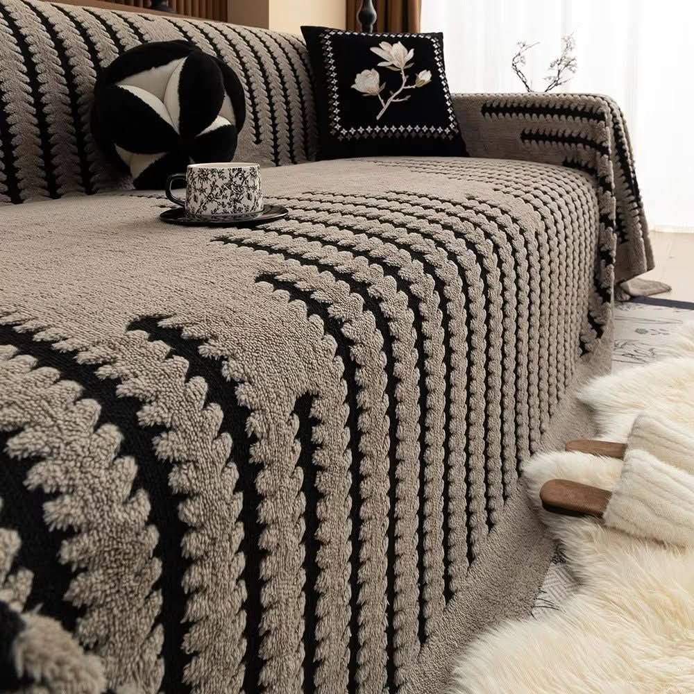 SnugGuard Plush Sofa Cover — Non-Slip Backing, Diamond-Stitch Surface
