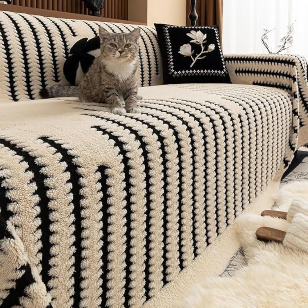 SnugGuard Plush Sofa Cover — Non-Slip Backing, Diamond-Stitch Surface