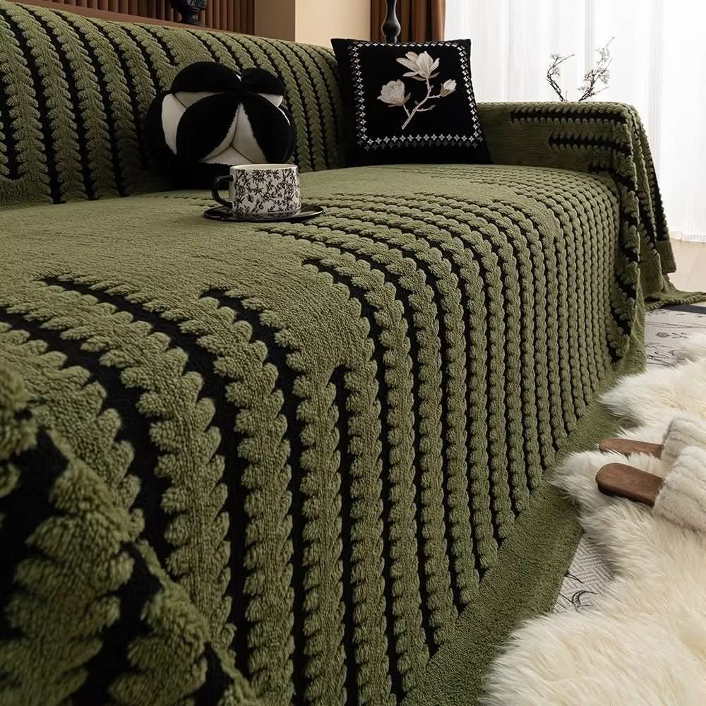 SnugGuard Plush Sofa Cover — Non-Slip Backing, Diamond-Stitch Surface