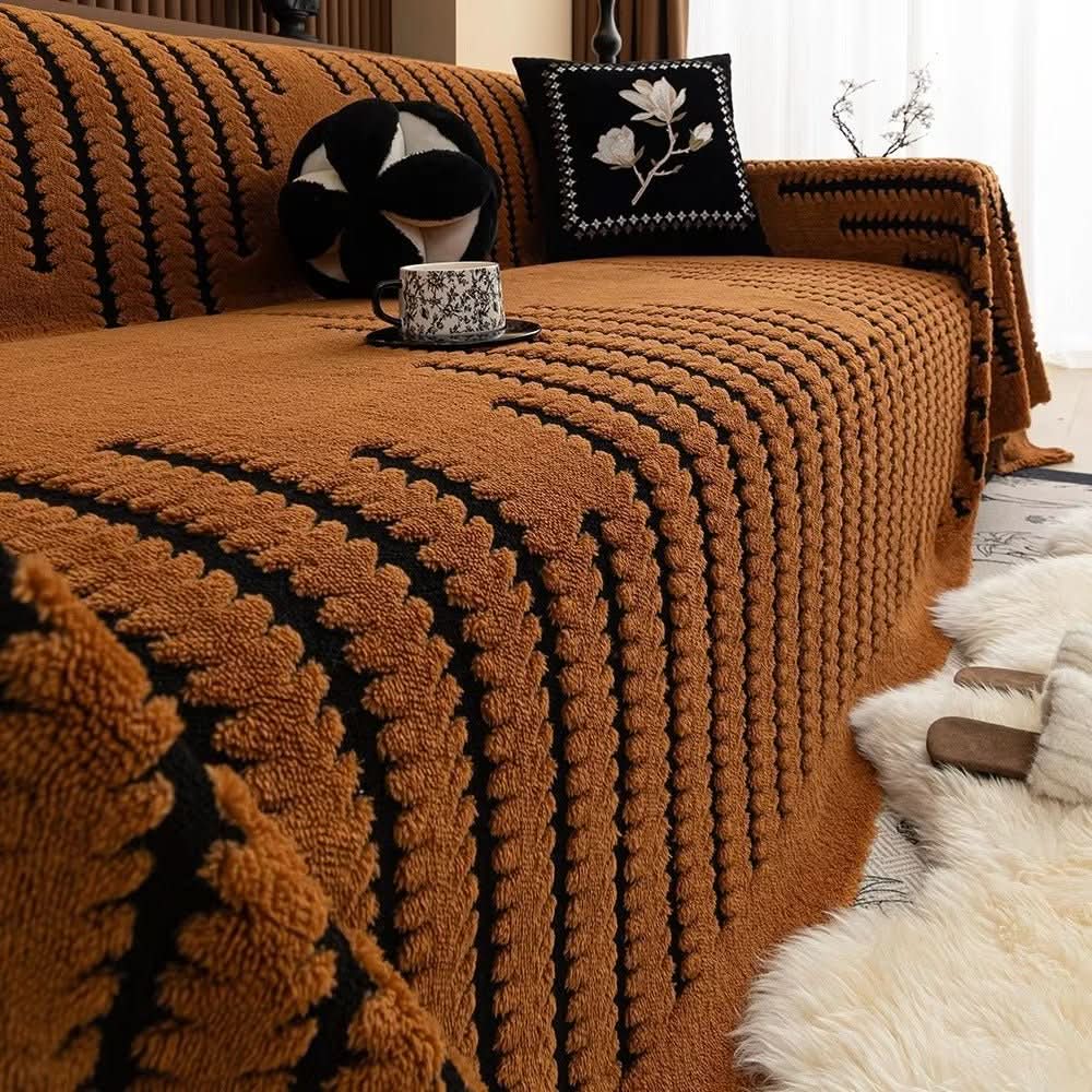 SnugGuard Plush Sofa Cover — Non-Slip Backing, Diamond-Stitch Surface