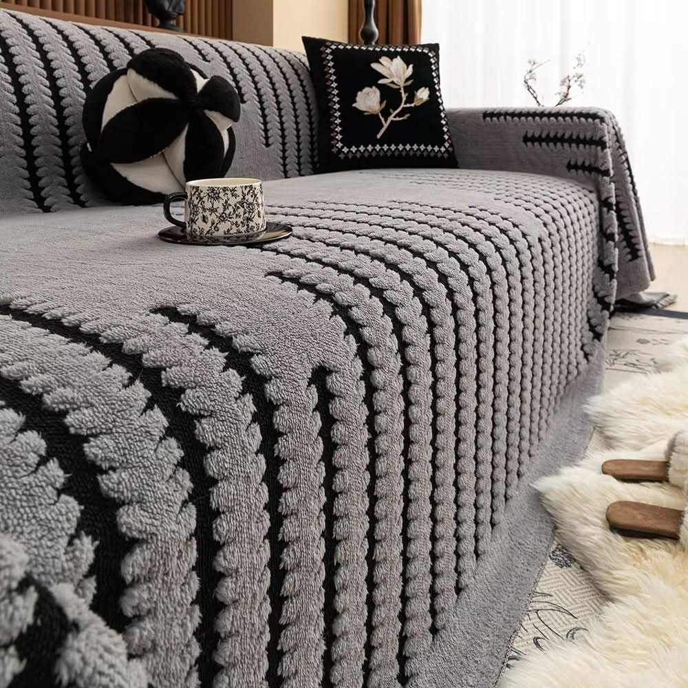 SnugGuard Plush Sofa Cover — Non-Slip Backing, Diamond-Stitch Surface