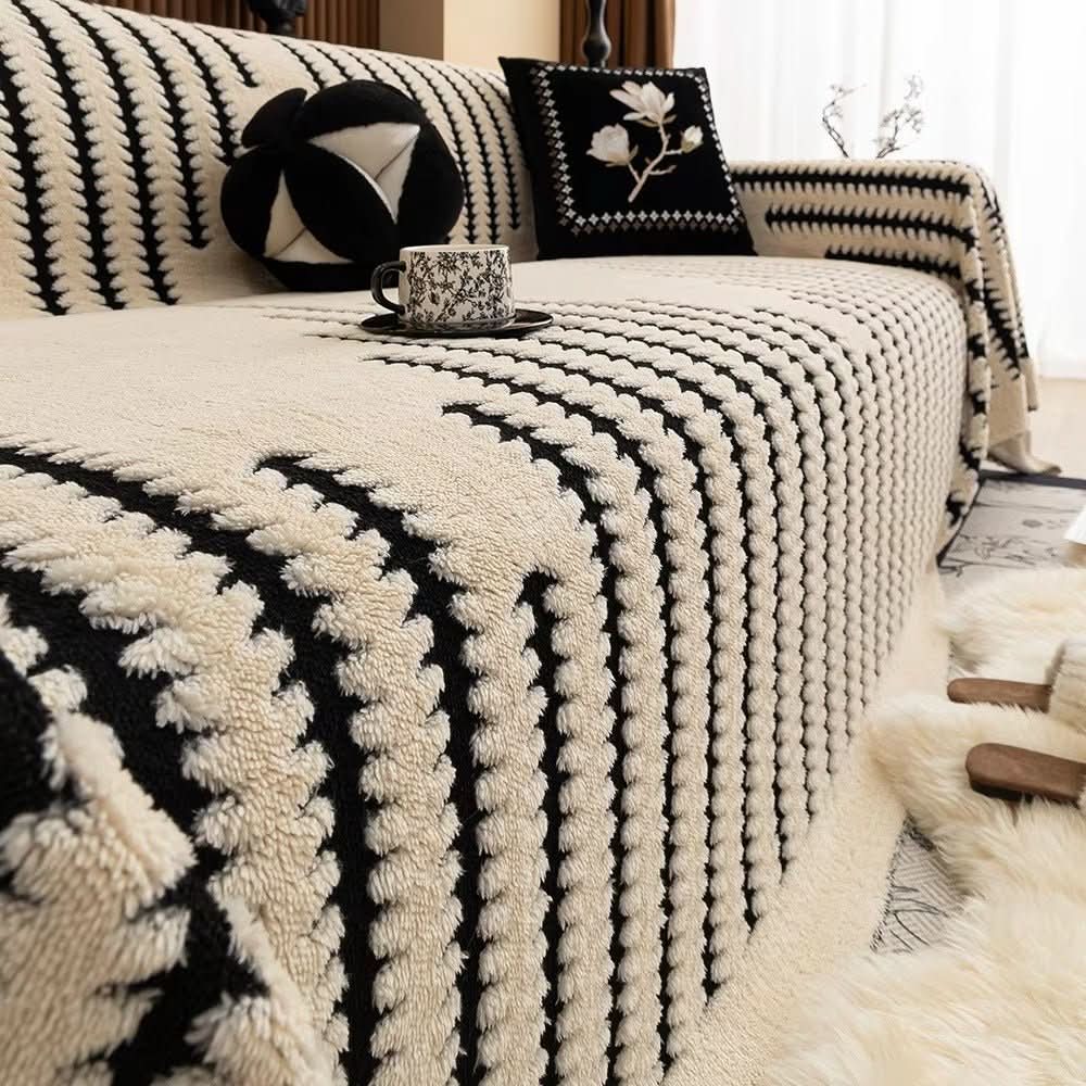 SnugGuard Plush Sofa Cover — Non-Slip Backing, Diamond-Stitch Surface