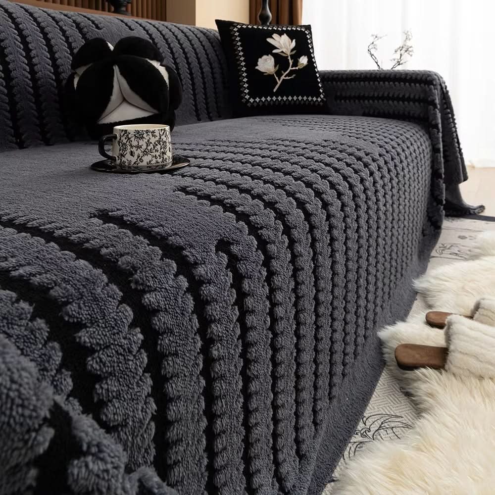 SnugGuard Plush Sofa Cover — Non-Slip Backing, Diamond-Stitch Surface