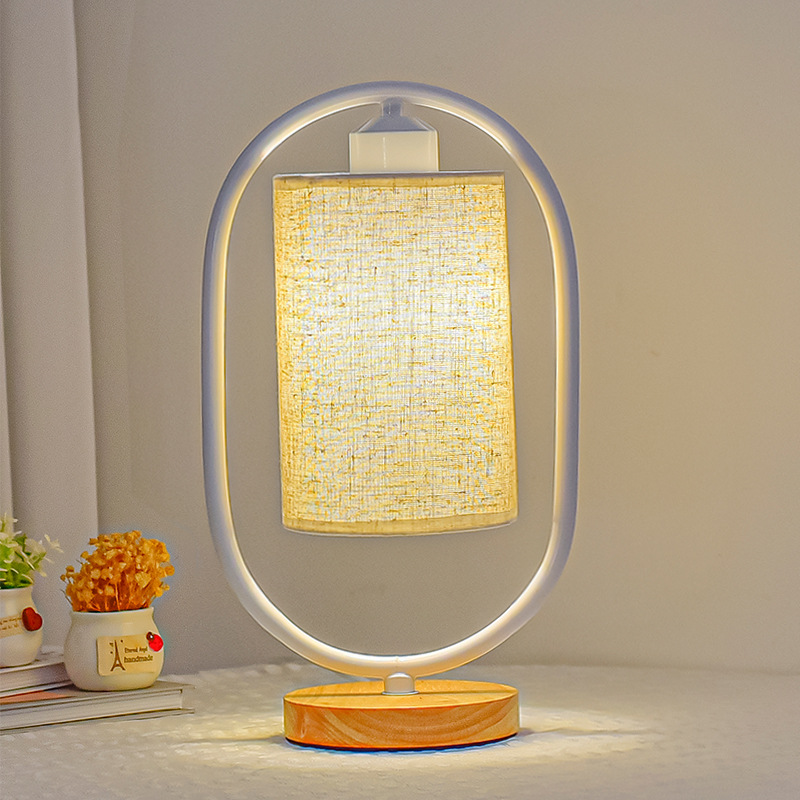 Heritage Oak LED Table Lamp with Vintage Finish and Shade