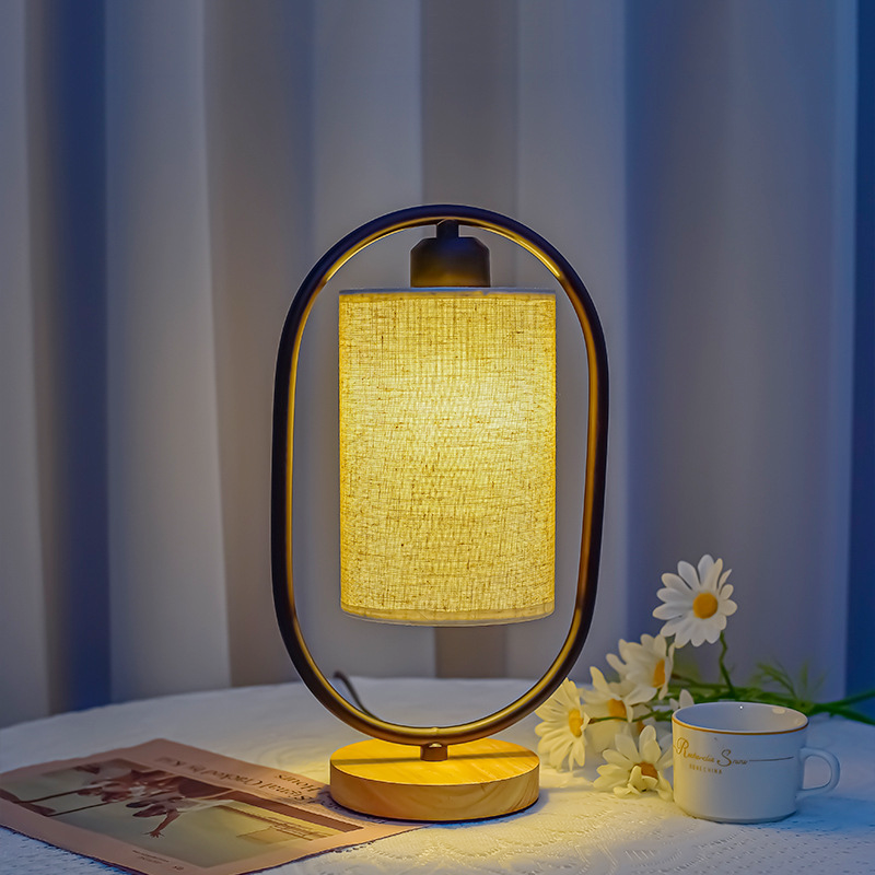 Heritage Oak LED Table Lamp with Vintage Finish and Shade